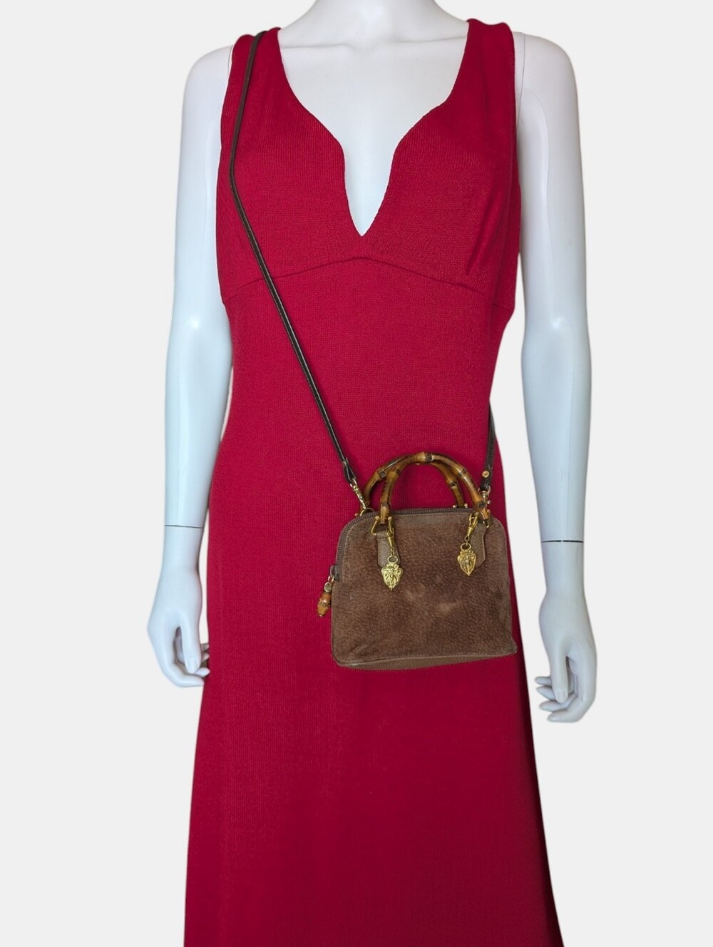 Gucci Brown Suede Mini Bamboo Handle Crossbody